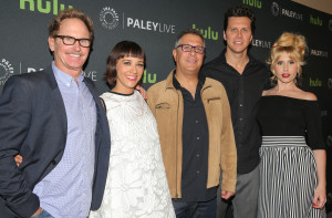 BEVERLY HILLS, CA – April 14, 2016: (L-R) Jere Burns, Rashida Jones, Ira Ungerleider, Hayes MacArthur, and Andree Vermeulen arrive at PaleyLive: An Evening with Angie Tribeca on April 14, 2016 at The Paley Center for Media in Beverly Hills. © Imeh Akpanudosen for the Paley Center