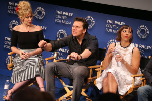 BEVERLY HILLS, CA – April 14, 2016: Andree Vermeulen, Hayes MacArthur, and Rashida Jones speak onstage at PaleyLive: An Evening with Angie Tribeca on April 14, 2016 at The Paley Center for Media in Beverly Hills. © Imeh Bryant for the Paley Center