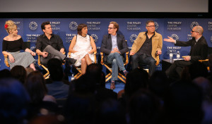 BEVERLY HILLS, CA – April 14, 2016: Andree Vermeulen, Hayes MacArthur, Rashida Jones, Jere Burns, Ira Ungerleider, and Dominic Patten speak onstage at PaleyLive: An Evening with Angie Tribeca on April 14, 2016 at The Paley Center for Media in Beverly Hills. © Imeh Bryant for the Paley Center